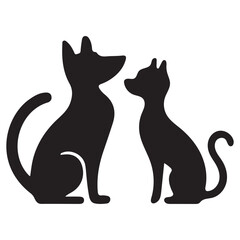 Black Silhouette Dog and Cat Icons – Pet Friendship and Animal Companion Vector Set