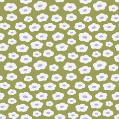Minimalistic flower seamless pattern illustration. Children style floral doodle background. Organic shapes.
