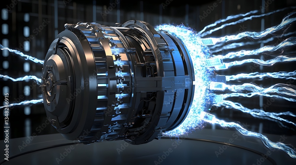 Aufkleber a futuristic sci fi inspired image depicting an electric motor levitating with swirling plasma energ