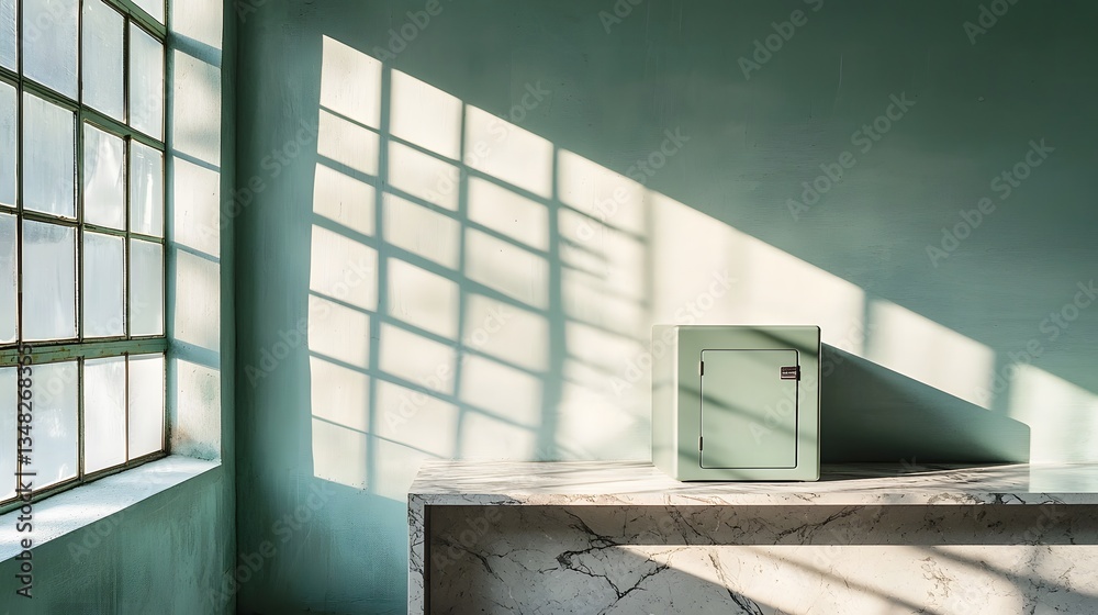 Aufkleber a high end safe sits atop a marble counter its sleek form casting dramatic shadows across the surfac