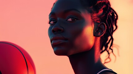Focused athlete with determined gaze basketball by her side Strength and grace combine in a moment of intense preparation #athlete