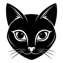 Vector illustration of a cute black and white cat face with big eyes and fur