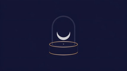 Minimalist Illustration of a Navy and Gold Bedside Device with a Crescent Moon Glow on a Navy Background