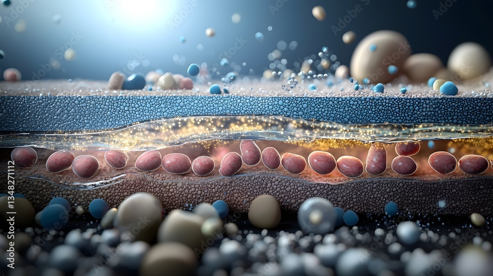 Aufkleber A mesmerizing close up view of the intricate structure and vibrant metabolism within the layers of human skin showcasing the fascinating complexity of our biological composition