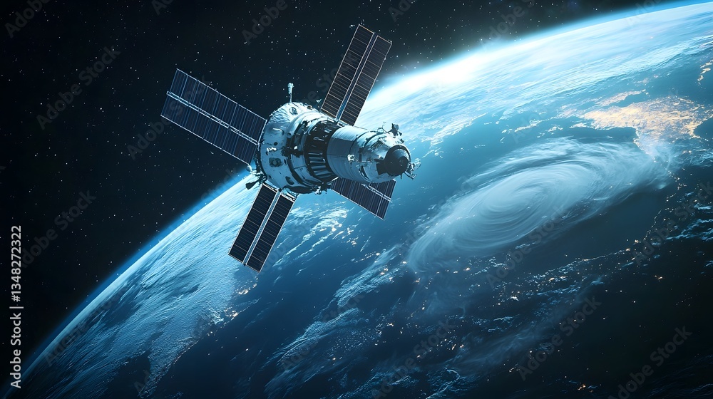 Leinwandbilder a satellite orbiting earth equipped with advanced radar technology surveys the planet s atmosphere w