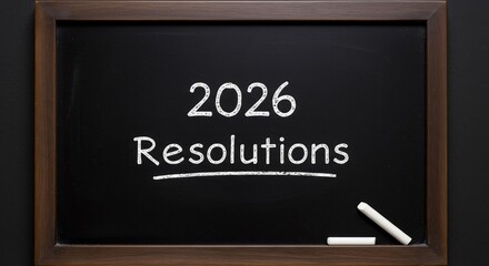 2026 New Year Resolutions written in chalk on a dark framed chalkboard Planning goals for the upcoming year
