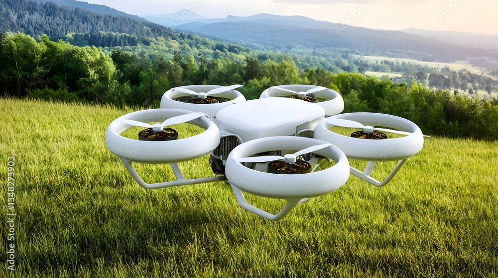 Poster a sleek multi rotor drone designed for advanced environmental monitoring and data collection in remo