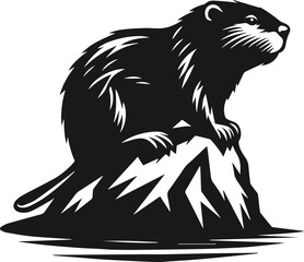 Beaver perched on a large rock vector