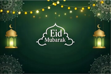 Naklejka premium Elegant Eid Mubarak Graphic Design for Islamic Celebration