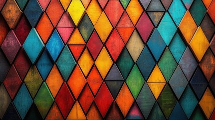 Colorful Wooden Diamond Pattern Geometric Design