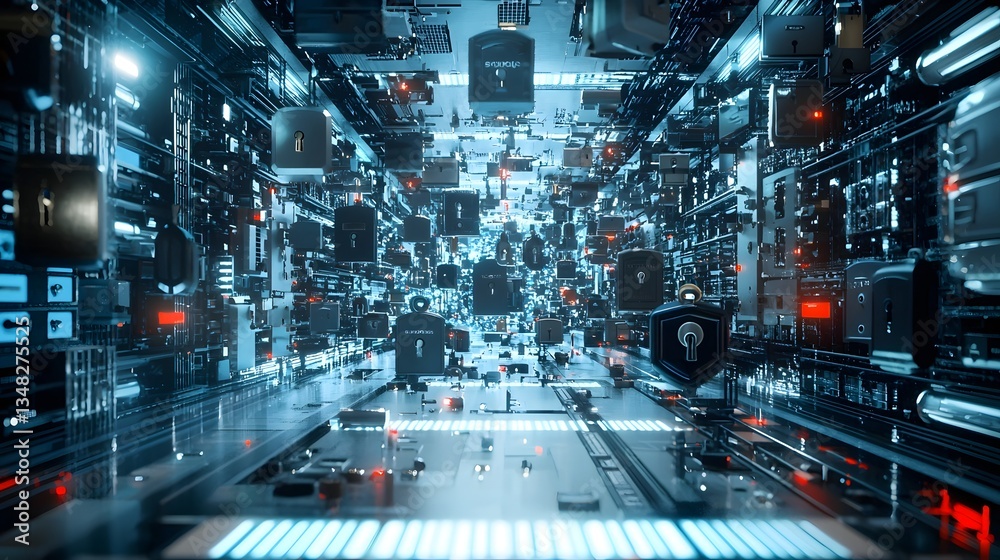 Leinwandbilder a surreal futuristic digital environment filled with various types of safes locks and other security