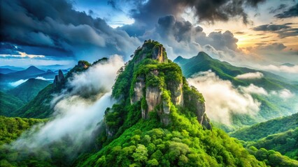 Post-rain Baoding Mountain: A breathtaking panorama showcasing China's stunning landscape.