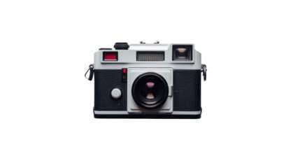 Vintage analog camera isolated on transparent background, ready for photography