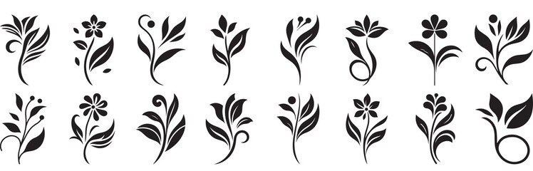 Elegant Floral Silhouette Set Minimalist Botanical Vector Designs.