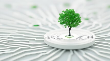 Green Tree on Circuit Board Symbolizing Technology and Nature Balance