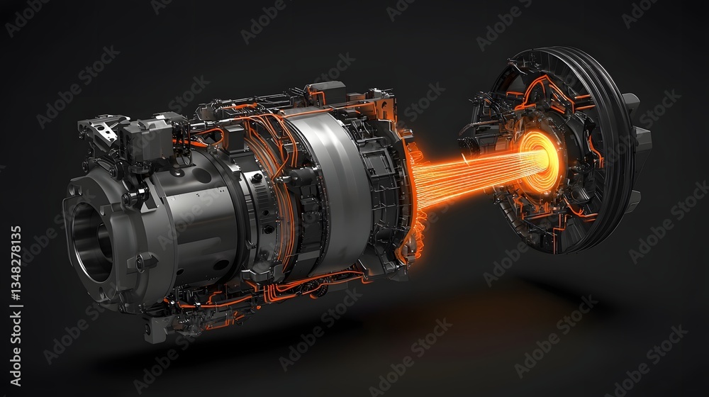 Poster advanced electric motor designed for high performance aerospace applications with a glowing thrust r