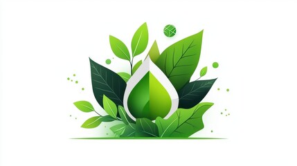 Green Leaves and Water Drop Nature Illustration