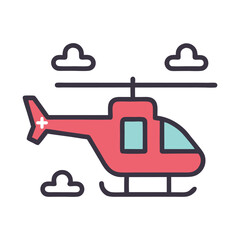 Obraz premium Minimalist Medical Helicopter Icon Vector Logo with Cross Symbol.