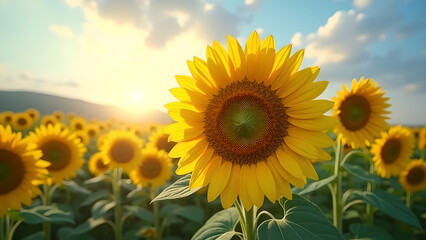  Sunflowers at Dawn &ndash; Golden Blooms in the Morning Light
