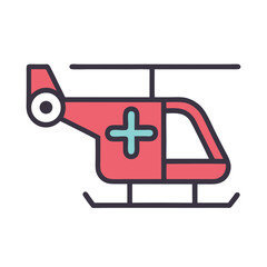 Minimalist Medical Helicopter Icon Vector Logo with Cross Symbol.