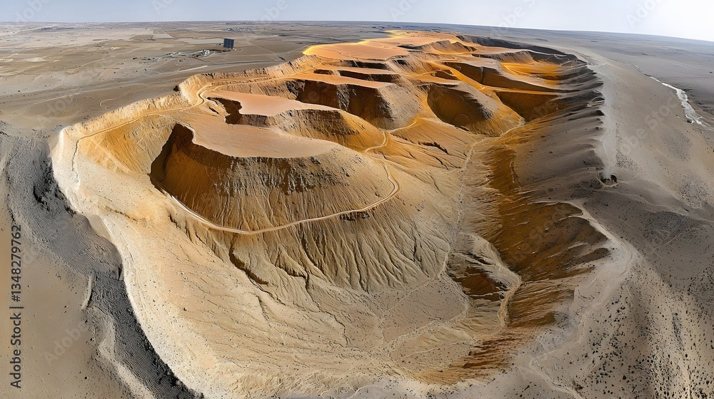 Poster an aerial view of a vast and rugged desert landscape captured by satellite based lidar technology re