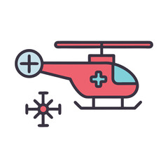 Minimalist Medical Helicopter Icon Vector Logo with Cross Symbol.