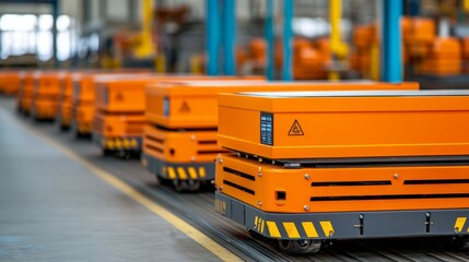 Smart Industrial AGVs with AI Sensors Navigating Obstacles, Copy Space Available for Text