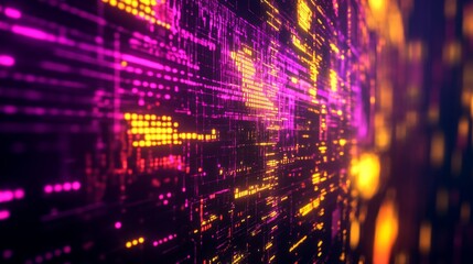 Fototapeta premium A neon-infused glitch background with glowing yellow digital patterns, resembling a hacking screen