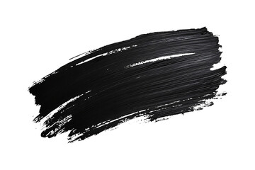 Black brush stroke texture with paint splatters isolated on white or transparent background