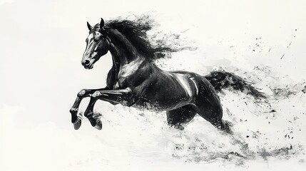 A Powerful Black Horse Galloping In A Dynamic Artistic Presentation
