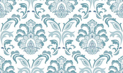 Vintage seamless damask pattern. Hand drawn floral background in turkish style. Wallpaper in Victorian style. Vector illustration