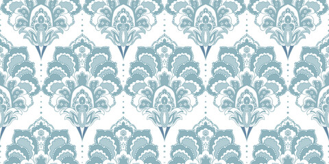 Vintage seamless damask pattern. Hand drawn floral background in turkish style. Wallpaper in Victorian style. Vector illustration