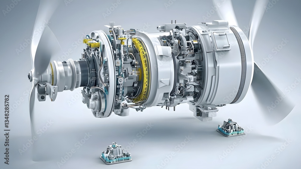 Poster Detailed view of the inner workings of a wind turbine generator motor showcasing its complex mechanical structure and highlighting the technology behind renewable energy production