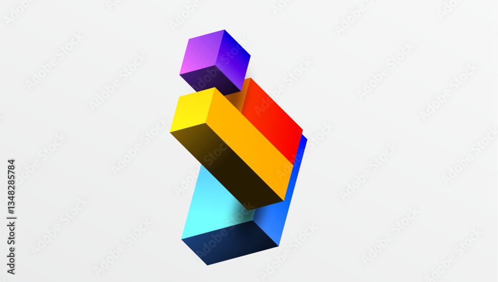 Poster Sleek abstract design featuring isometric 3D blocks in a clean, modern composition. Perfect for tech-inspired themes, with vibrant colors and geometric precision