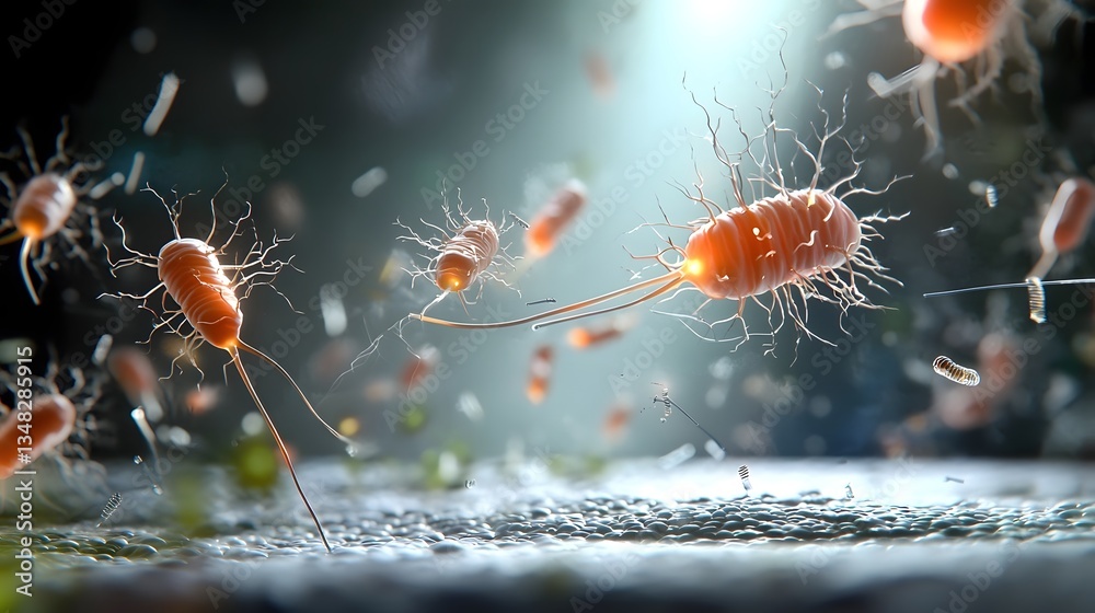 Poster digitally rendered microscopic view of brown fat cells actively metabolizing and releasing energy at