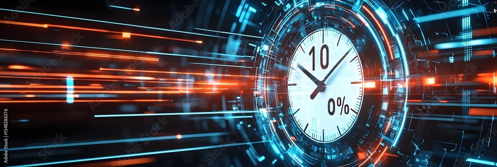 Fototapete Dynamic background featuring a countdown timer with rapidly changing discount percentages in a high tech futuristic style