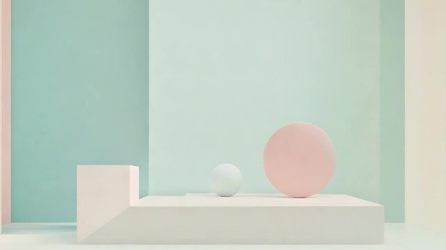Minimalist geometric arrangement featuring pastel-colored shapes in a soft, modern setting. The use of clean lines and muted tones creates a sense of balance and calm.