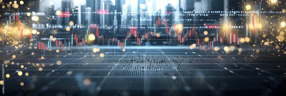 Aufkleber fluctuating candlestick chart representing financial data and market trends set against a high energ
