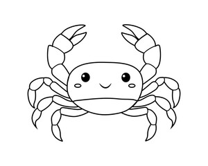 Cute cartoon crab with a smiling face and raised claws, perfect for coloring activities or children's artwork in doodle style