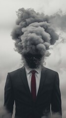 Man In Suit Covered in Smoke