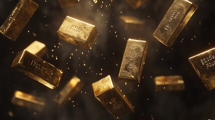 Gold Bars Falling Financial Success Wealth and Investment Concept