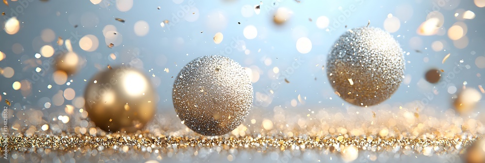 Poster glamorous golden and silver ornaments surrounded by a dazzling array of sparkling lights creating an