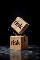 Risk management techniques business environment wooden blocks dark setting conceptual imagery