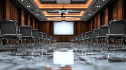 Empty Conference Room  Modern Classroom  Rows of Chairs  Business Meeting  Seminar  Lectur
