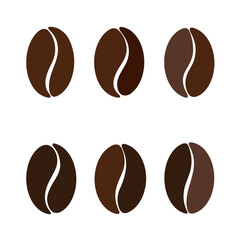 Coffee beans, variation in different brown shades, isolated on a white background. Vector coffee graphic illustration. A set of grain icons, hand-drawn. An element for decoration, label, design, cover