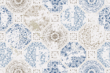 Seamless vintage rug with an effect of attrition. Damask carpet. Hand drawn seamless abstract pattern with eastern motifs. vector illustration