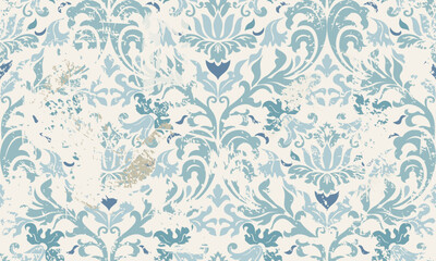 Seamless vintage rug with an effect of attrition. Damask carpet. Hand drawn seamless abstract pattern with eastern motifs. vector illustration