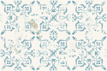 Seamless vintage rug with an effect of attrition. Damask carpet. Hand drawn seamless abstract pattern with eastern motifs. vector illustration