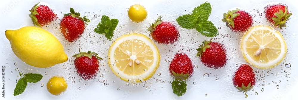 Aufkleber refreshing and colorful image featuring an arrangement of fresh strawberries lemon slices and mint l