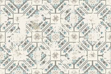 Seamless vintage rug with an effect of attrition. Damask carpet. Hand drawn seamless abstract pattern with eastern motifs. vector illustration